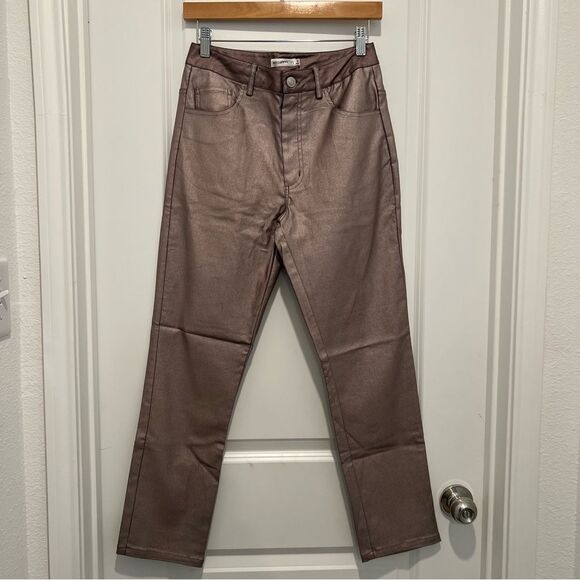 NWT Anthropologie/Avec Les Filles Metallic Straight Skinny Pant Silver Taupe 27 - Picture 3 of 12